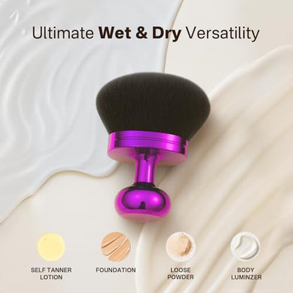 Kabuki Self Tanner Brush – Round Dome Blending Brush for Face & Body, Palm-Grip Applicator for Smooth, Streak-Free Tan | Soft Synthetic Bristles, Washable & Reusable (Purple) - color: Purple
