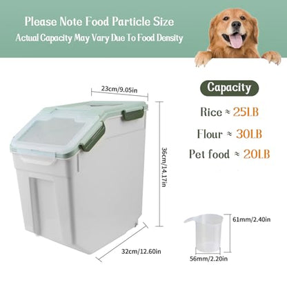 Large Flour Storage Container Bin 25lb, 4Pack Airtight Rice Storage Containers with Wheels Seal Locking Lid, BPA Free with Measuring Cup&Scoop for Flour, Rice, Grain(Green) - color: Green 4Pack
