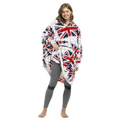 Catalonia Oversized Blanket Hoodie, Wearable Fleece Blanket Sweatshirt - color: Union Flag / Fleece