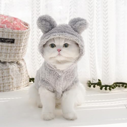 Selena Cat Bunny Ears Costume Cute Dog Kitten Hoodies Sweater Rabbit Ears Puppy Pet Apparel (Large,Gray) - color: Gray, size: Large
