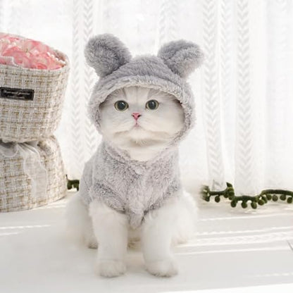 Selena Cat Bunny Ears Costume Cute Dog Kitten Hoodies Sweater Rabbit Ears Puppy Pet Apparel (Medium,Gray) - color: Gray, size: Medium