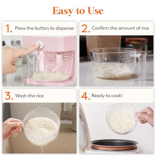 Lifewit Rice Dispenser 25 Lbs, Airtight Storage with Measuring Cup, Pink - color: Pink