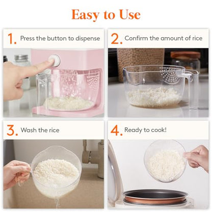 Lifewit Rice Dispenser 25 Lbs, Airtight Storage with Measuring Cup, Pink - color: Pink