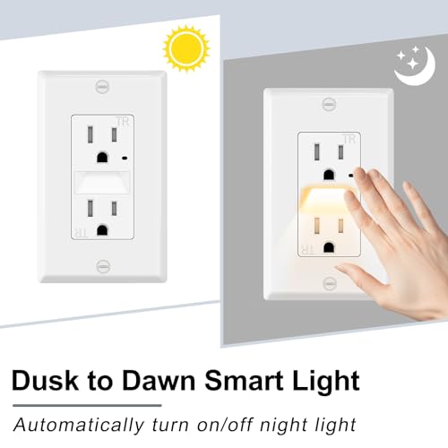 Greencycle Outlet with Night Light,3PK 15Amp Electrical Wall Outlet Plug Replacement,110V,Square,Tamper Resistant,3 Wire,Ultra-Slim,Residential Commercial Grade,Self Grounding,ETL List