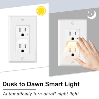Greencycle Outlet with Night Light,3PK 15Amp Electrical Wall Outlet Plug Replacement,110V,Square,Tamper Resistant,3 Wire,Ultra-Slim,Residential Commercial Grade,Self Grounding,ETL List