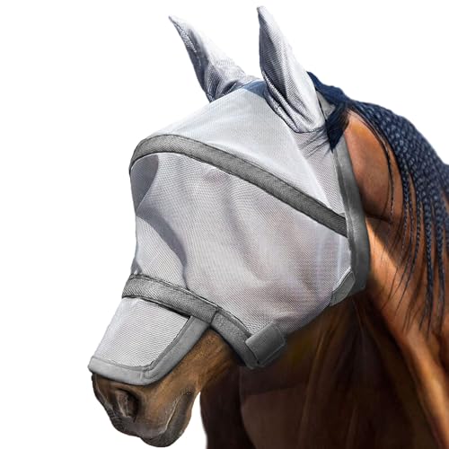 Harrison Howard Maskology Supreme Nylon Framework Micro-Woven Material UV-Proof Horse Fly Mask Grey-Cob - size: Cob (Medium)