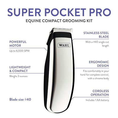 Wahl Professional Animal Equine Super Pocket Pro Trimmer | Ideal for Trimming Horse Ears, Eyes, Whiskers and Muzzle, Small and Concealable in Your Hand, Perfect for Quick Touch-Ups