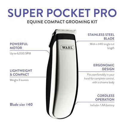 Wahl Professional Animal Equine Super Pocket Pro Trimmer | Ideal for Trimming Horse Ears, Eyes, Whiskers and Muzzle, Small and Concealable in Your Hand, Perfect for Quick Touch-Ups
