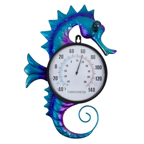 14" Seahorse Outdoor Thermometer No Need Battery - color: Blue Seahorse