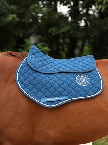 Harrison Howard English Half Pad Non-Slip Moisture-Wicking Shock Absorbing Horse Saddle Pad for Jumping Training Eventing - color: Peacock Blue