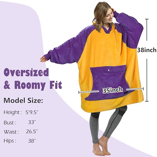 Catalonia Oversized Blanket Hoodie, Wearable Fleece Blanket Sweatshirt - color: Purple and Gold Sports