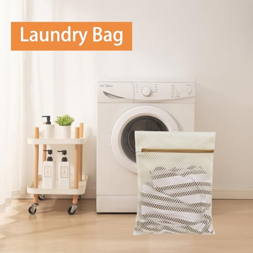 6 Pcs Durable Honeycomb Mesh Laundry Bags for Delicates (6 M Beige) - color: 6 M Beige