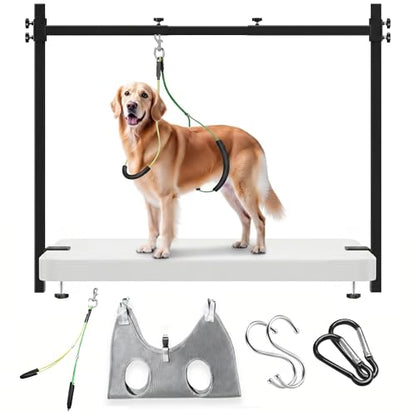 H Shape Dog Grooming Arm for Table, L Size Hammock, 42" H, 31-43" W | Heavy Duty, Adjustable Grooming Stand, Clamp Fits up to 2.76", with Hammock & 2 Nooses for Home Grooming & Nail Trimming - size: L Hammock (Leg Spacing: 5.9–14″)