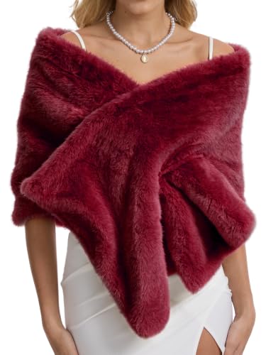 Women's Luxe Short Pile Faux Fur Coat with Shawl Collar - color: Garnet