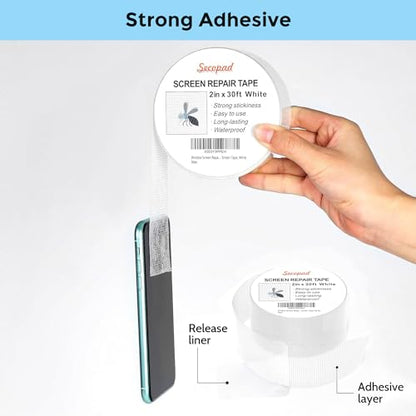Secopad 2" x 360" (30FT) Screen Repair Tape, Screen Repair Kit, White - color: White, size: 2IN x 30FT