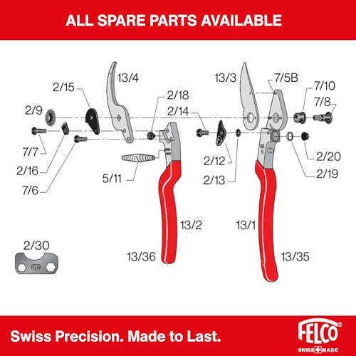 Felco F-13 Pruning Shears – 10.6" Garden Clippers with Dual-Hand Use & 30mm Cut | Hand Pruners for Gardening | Garden Tool Cutter with Bypass & Anvil Blades, Forged Aluminum Handle, Large Hand Fit - size: F13 X-Large Ergo