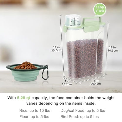 5 Lbs Pet Dog Food Storage Container for Travel Bird Seed Dispenser - Green - color: Pale Green-5L