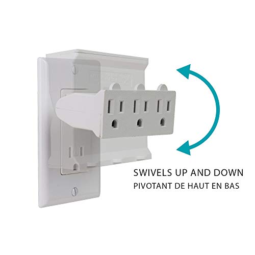 Globe Electric 46505 3-Outlet Lateral Swivel Grounded Wall Adapter Tap, White Finish