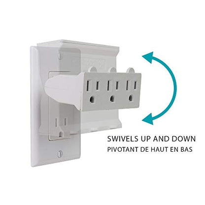 Globe Electric 46505 3-Outlet Lateral Swivel Grounded Wall Adapter Tap, White Finish