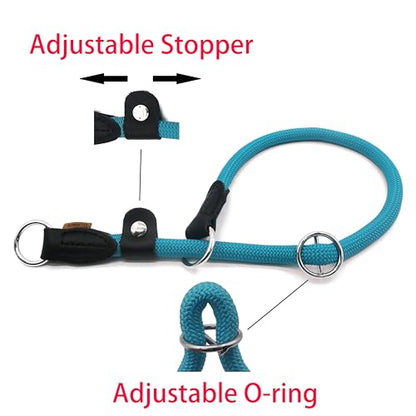Braided Round Martingale Dog Collar, Training Collar with Slidable Stop Ring and Adjustable Stopper - Ideal for Medium Dogs (M(1/3") - 18" Long, Light Blue) - color: Light Blue, size: M(1/3") - 18" Long with stopper