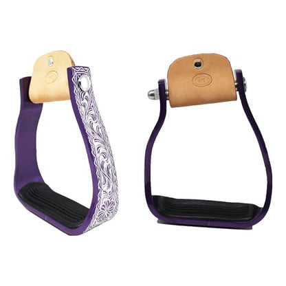 Horse Western 5" Barrel Racer Engraved Aluminum Angled Show Stirrups 51140 - color: Purple
