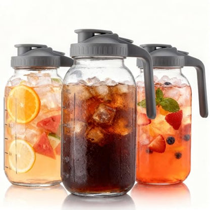 3 Pack 64 oz Pitchers with Lids, Half Gallon Glass Drink Pitchers - color: 3 GARY