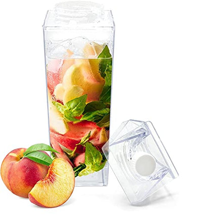 Milk Carton Water Bottle 33oz (1000mL) Plastic Square Milk Bottles No BPA Leakproof Water Bottle Portable Reusable Milk Carton Shaped Juice Bottle Perfect for Fitness Gym Camping Sports