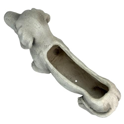 Zeckos Dachshund Dog Planter, 20 Inch Distressed Grey Stone Finish | Doxie Silhouette with Planting Well, For Living Rooms, Patios, Lawns, Gardens - color: Dachshund - Grey