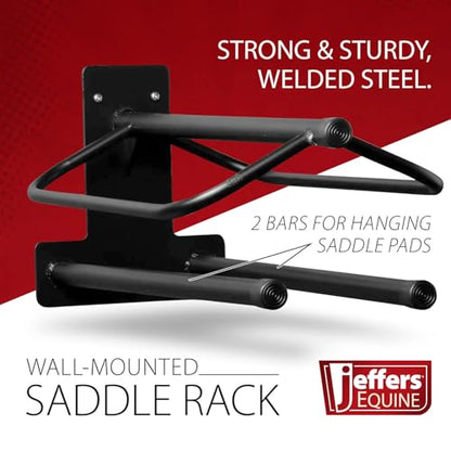 Jeffers Wall Saddle Rack with Saddle Pad Bars, Mounting Hardware Included - Heavy Duty Black Wall Mounted Steel Saddle Holder for English & Western Saddles, Blankets, Tack Storage for Barns & Stables - color: Rack with Saddle Pad Bars