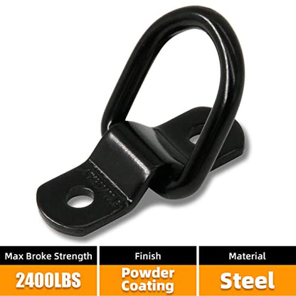12 PCS D Ring Tie Down Anchors 1/4" Heavy Duty, Black | 2400 lbs for Trailer Truck Bed Cargo Bracket Enclosed Points Pickup Camper Tie Down Straps - size: Black 12PCS
