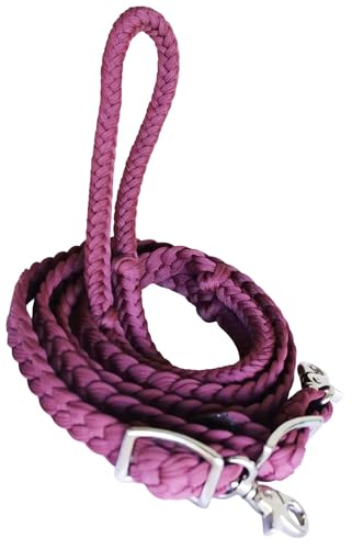 CHALLENGER Roping Knotted Horse Tack Western Barrel Reins Nylon Braided 8 Ft. Purple Snaps 60709 - color: Burgundy