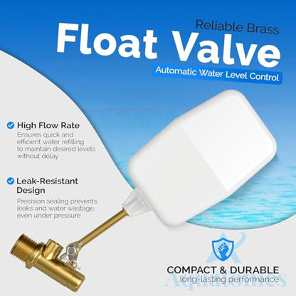 3/8" Water Float Valve – Heavy-Duty 125 PSI Water Level Controller - Easy Wingnut Adjustment Float Valve – Adjustable Flow (2.25 GPM) for In-Ground Pools & Auto-Fill Systems