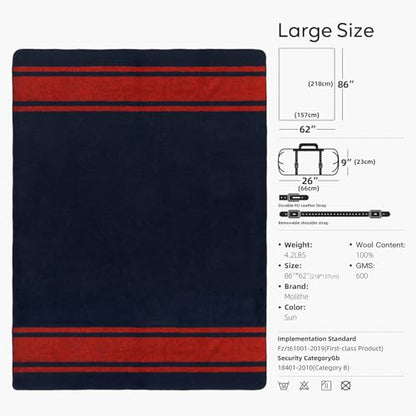 Molithe 100% Wool Blanket, 62" x 86", Warm, Thick, Military, Camping Gear - color: Sun, size: Large