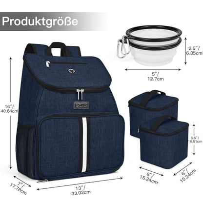 BAGLHER丨Dog Travel Bag, Airline Approved Pet Supplies Backpack, Dog Travel Backpack with 2 Silicone Collapsible Bowls and 2 Food Baskets - color: Dark Blue-A