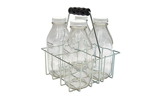 Wire Bottle Carrier for Libbey, StanPac, 32-34 oz bottles (4 Cell Carrier Only, for 32 oz Square Milk Bottles, not included) - size: 4 Cell Carrier
