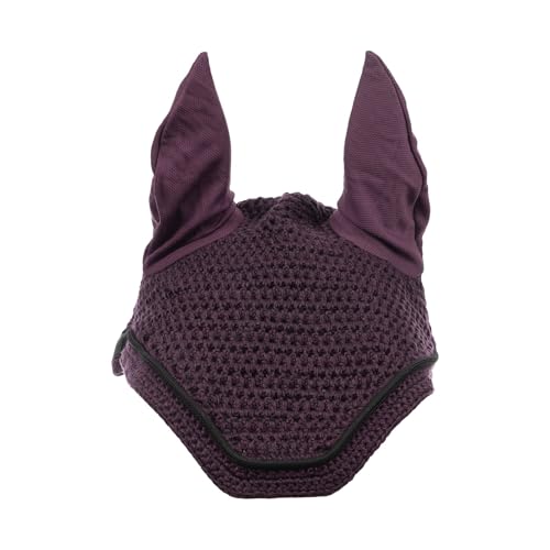 Equinavia Voss English Saddle Pad & Fly Bonnet Set, All Purpose Jumping | Contoured diamond-quilted all purpose English saddle pad with matching hand-crocheted fly bonnet, show-ready & breathable. - color: Plum Wine/Black