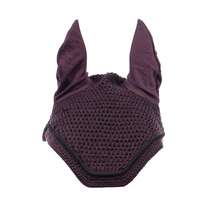 Equinavia Voss English Saddle Pad & Fly Bonnet Set, All Purpose Jumping | Contoured diamond-quilted all purpose English saddle pad with matching hand-crocheted fly bonnet, show-ready & breathable. - color: Plum Wine/Black