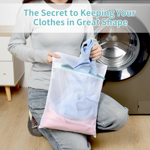 OTraki 12x16 Inch Mesh Laundry Bag 2 Pack Small Lingerie Sock Bag Washing Machine Soft Fine Mesh Zipper Laundry Bra Underwear Wash Bag for Home Travel Don't Drying, Melting 140-176℉ White - size: 12 x 16 inch