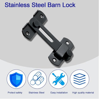 4in Barn Door Lock, Heavy Duty 180 Degree Flip Sliding Latch Lock, Black