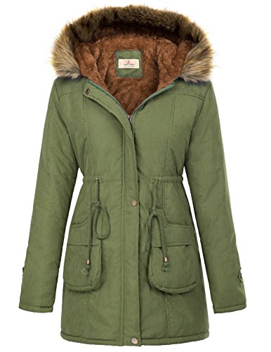 GRACE KARIN Women's Winter Coats Fleece Parkas Anoraks Hooded Military Jacket Coats - color: Army Green, size: Small