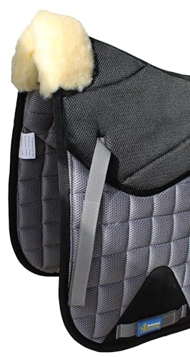 CHALLENGER Horse English Quilted Dressage Square Contoured Lightweight Trail Saddle Pad 72TS30 - color: Grey /Black, size: 25" Spine x 22" Drop