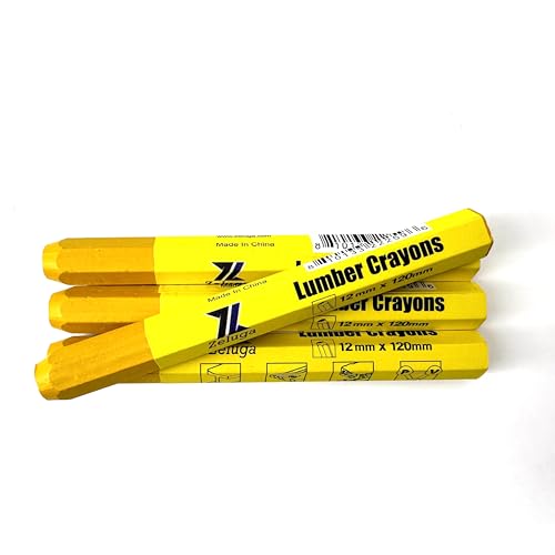 Zeluga 4.7in. x 0.47in. Hex Shape Industrial Lumber Marking Crayons for Clear and Permanent Markings, Yellow 12 Pack