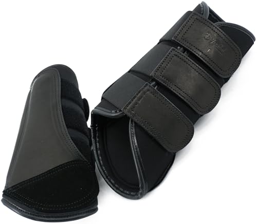 Jeereal Brushing Horse Boots Equine Boots | Protective Gear and Training Equipment | Neoprene,Waterproof Cloth and Genuine Leather Made of (Black, Full (Large)) - color: Black, size: Full (Large)