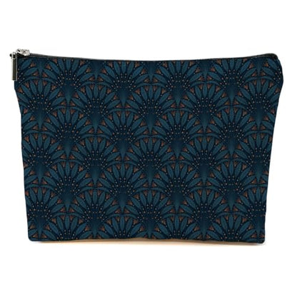Peacock Fan Leaf Makeup Bag Navy Blue Gold Cosmetic Bag - color: Multicolor 1605