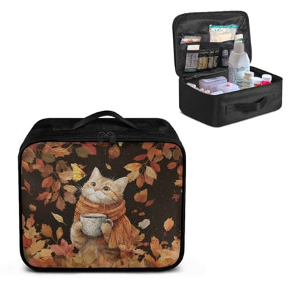 Thanksgiving Pet First Aid Bag Empty Travel Rescue Pouch Medical Bags First Responder Storage Compact Medicine Bag for Car Home Office Kitchen Outdoor Fall Maple Cat - color: Thanksgiving Fall Maple Cat