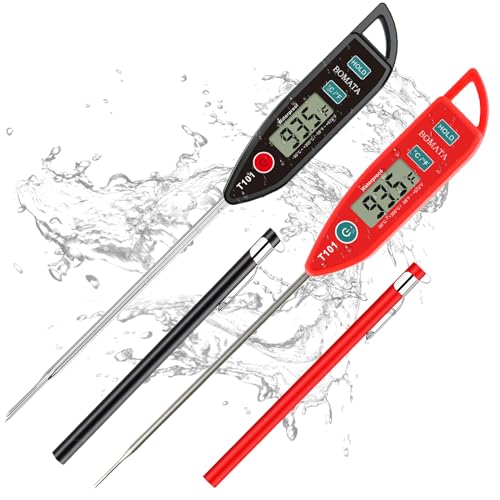 BOMATA 2 Pack Waterproof IPX7 Meat Thermometer, Food Thermometer - color: Black & Red