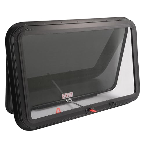 HECASA 36" W x 22" H RV Exit Emergency Window W/Trim Ring, Mesh Screen | Optional Trim Camper RV Push out Side Escape Window For Cargo Trailer Camper Van Truck Powder Coated - size: 36" W x 22" H
