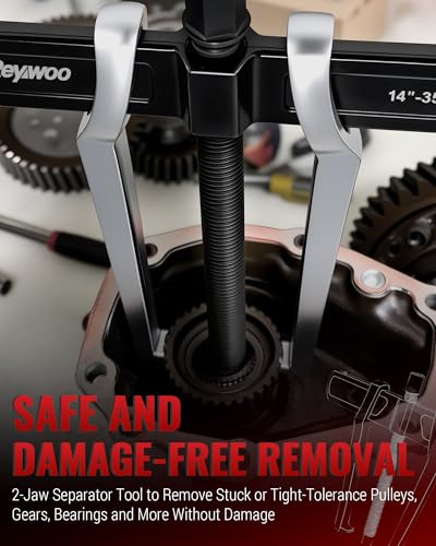 Reywoo 14" 2-Jaw Gear Puller for External (12.4" Max) & Internal (16.1" Max) Pulling, Heavy-Duty Bearing, Flywheel, Pulley and Gear Remover Tool, Adjustable CR-V Steel - size: Max External 12.4"