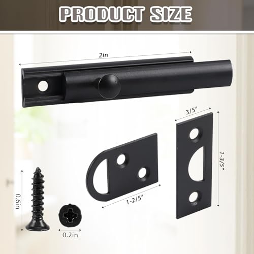 Lothee 2" 4 Pcs Brass Surface Bolt Door Latch, Matte Black - color: Matte Black, size: 2 Inch