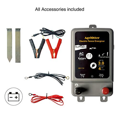 Electric Fence Energizer 15 Acre 2 in 1 Powered by Battery or AC Outlet 8000V 1.75J Pulse Electric